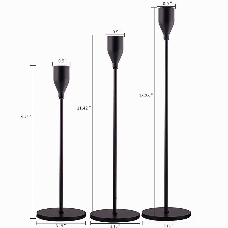 SUJUN Matte Black Candle Holders Set of 3 for Taper Candles, Decorative Candlestick Holder for Wedding, Dinning, Party, Fits 3/4 inch Thick Candle&Led Candles (Metal Candle Stand) - Image 2
